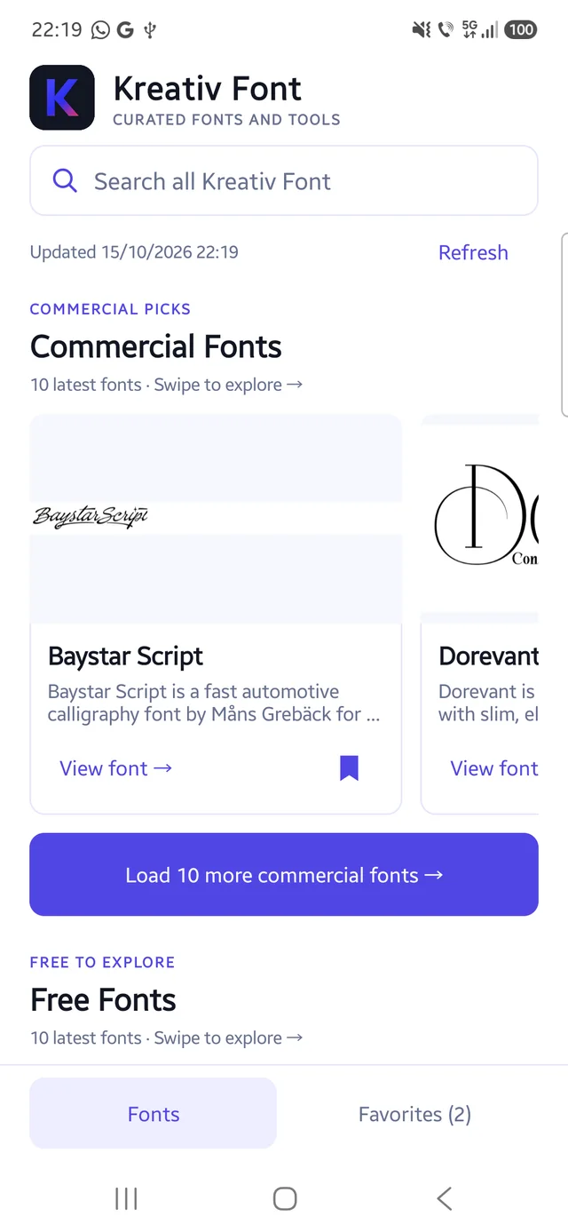Kreativ Font app screenshot.
