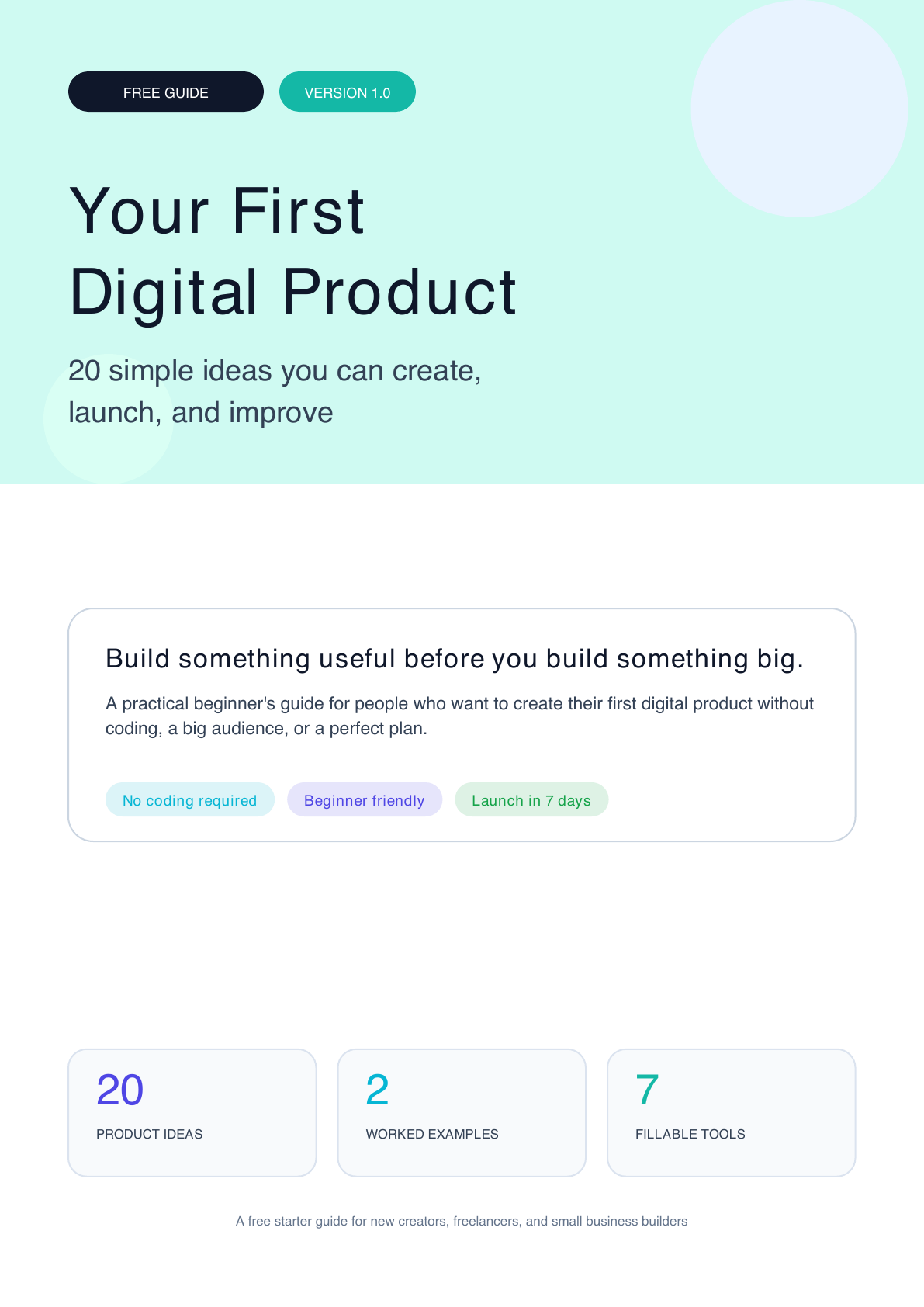 Cover preview of the Your First Digital Product PDF guide